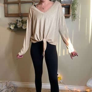 V neck tie front sweater